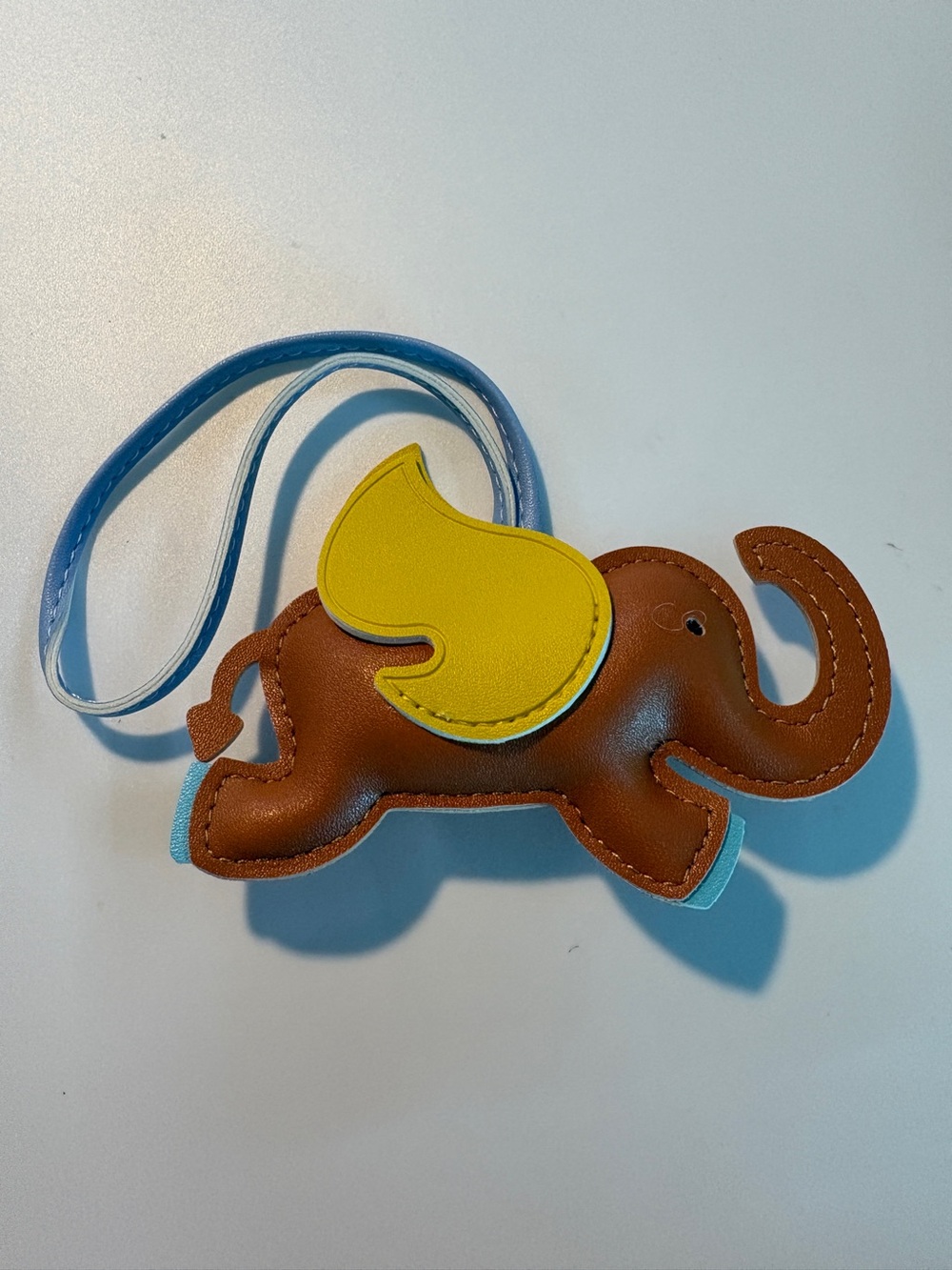 Brown Elephant Leather Bag Charm with Yellow Saddle